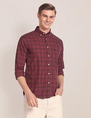 windowpane check cotton shirt