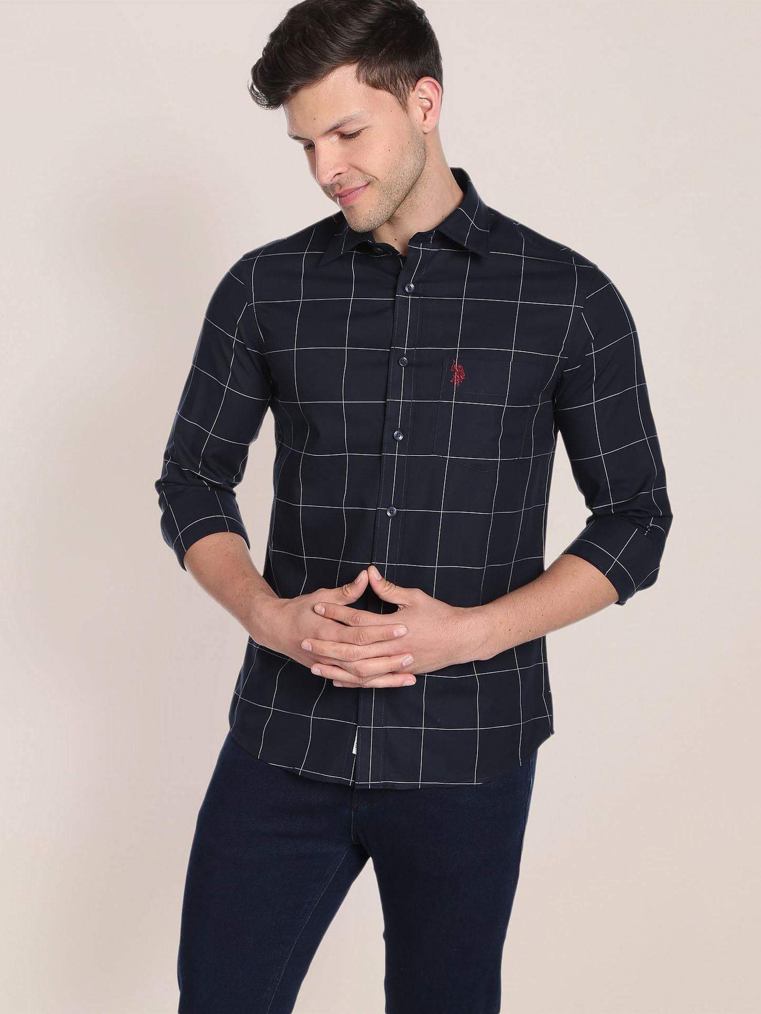 windowpane check twill casual shirt