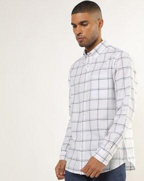 windowpane checked shirt with button-down collar