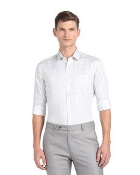 windowpane checked slim fit shirt