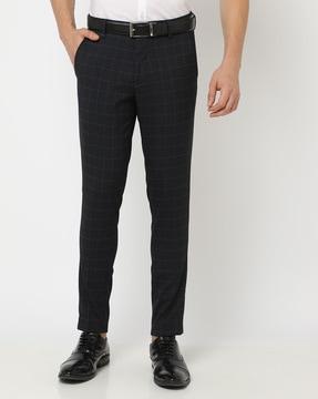 windowpane checked slim fit trousers