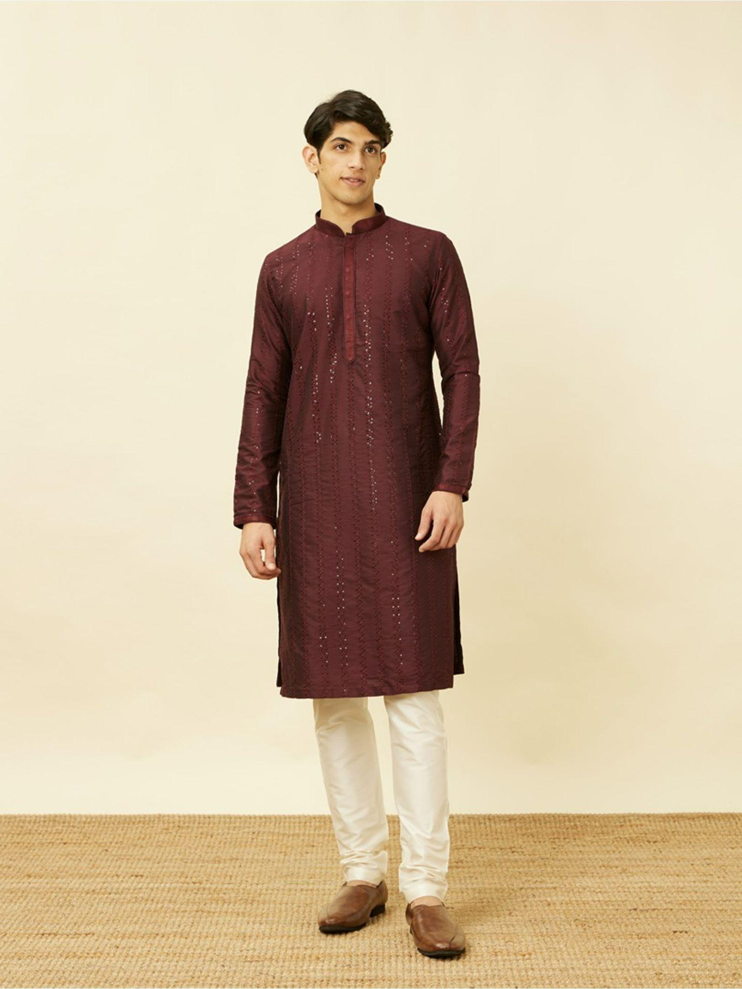 wine blended viscose embroidered traditional kurta (set of 2)