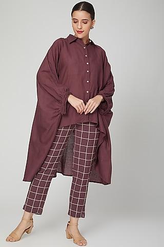 wine cotton pant set for girls