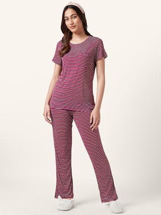 wine-printeded-round-neck-half-sleeves-women-comfort-fit-t-shirt-&-pyjama-set