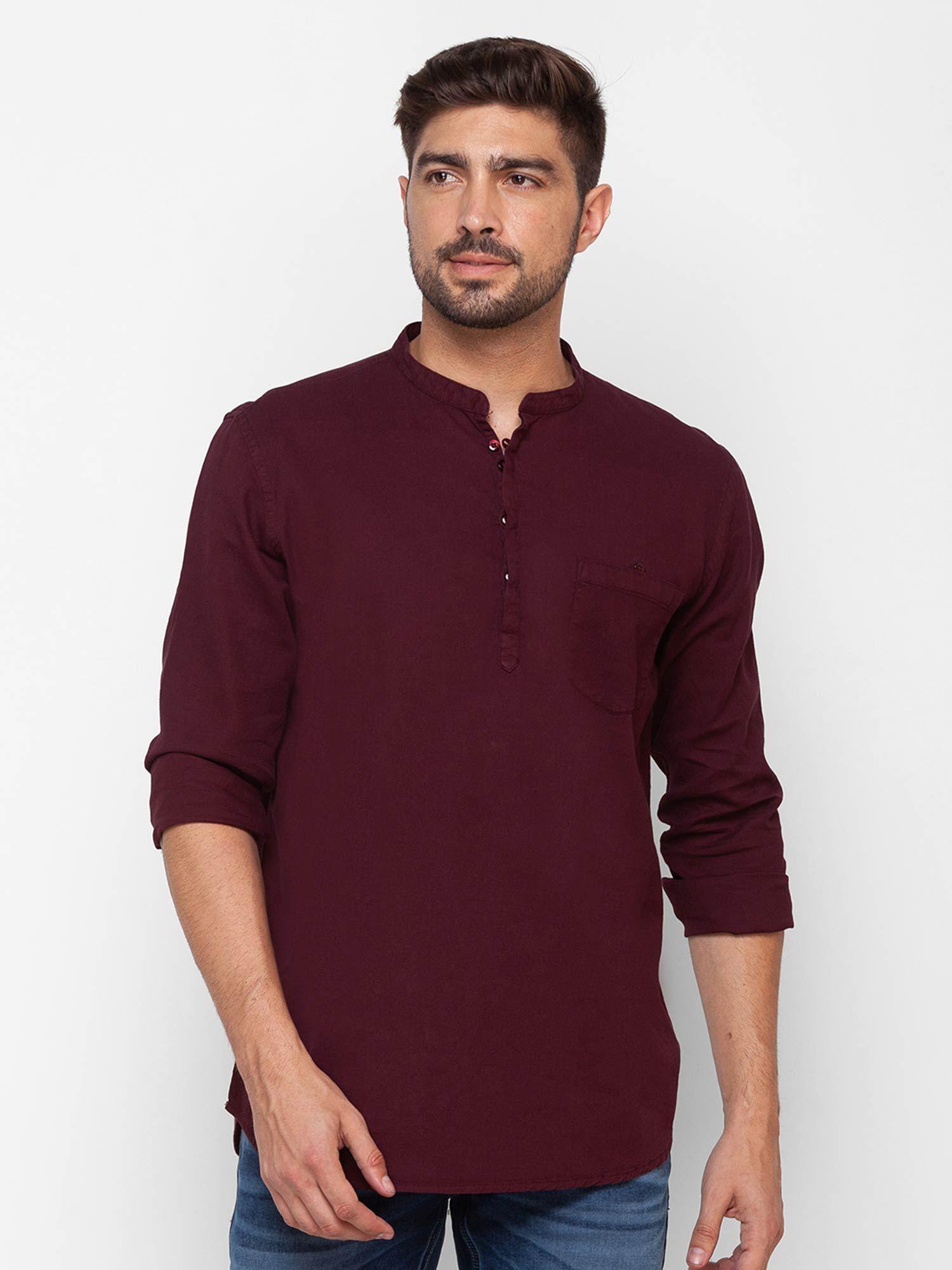 wine red cotton full sleeve plain shirt for men