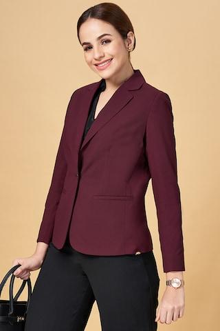 wine solid  formal women regular fit  blazer