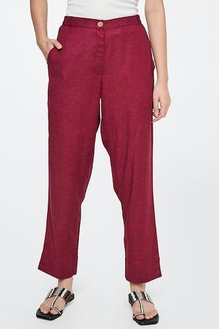 wine solid ankle-length formal women straight fit trouser