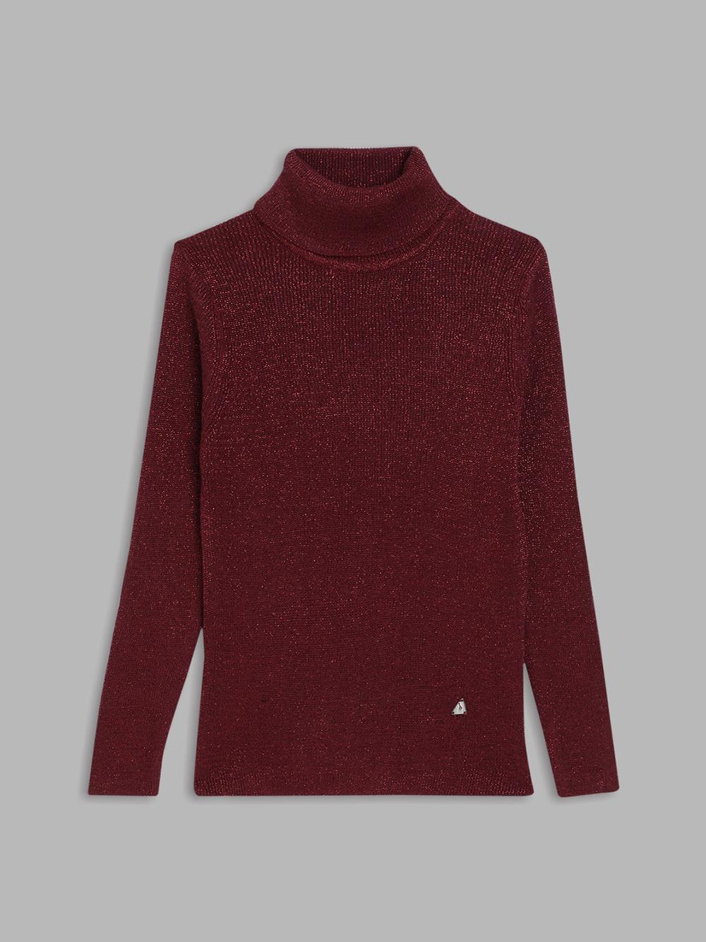 wine solid high neck sweater