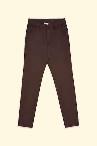 wine solid mid rise casual boys regular fit trousers