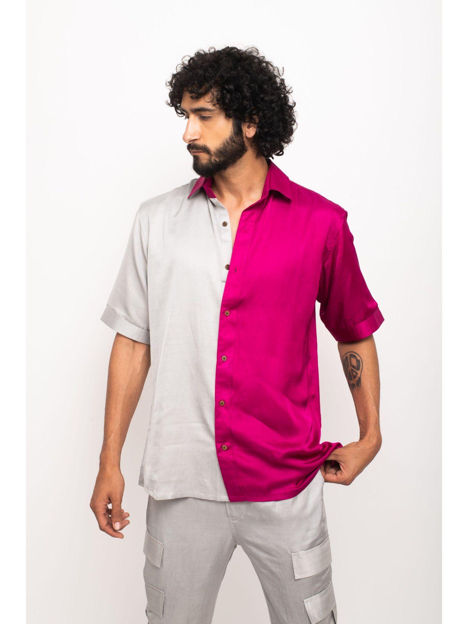 wine and grey collar colorblocked shirt