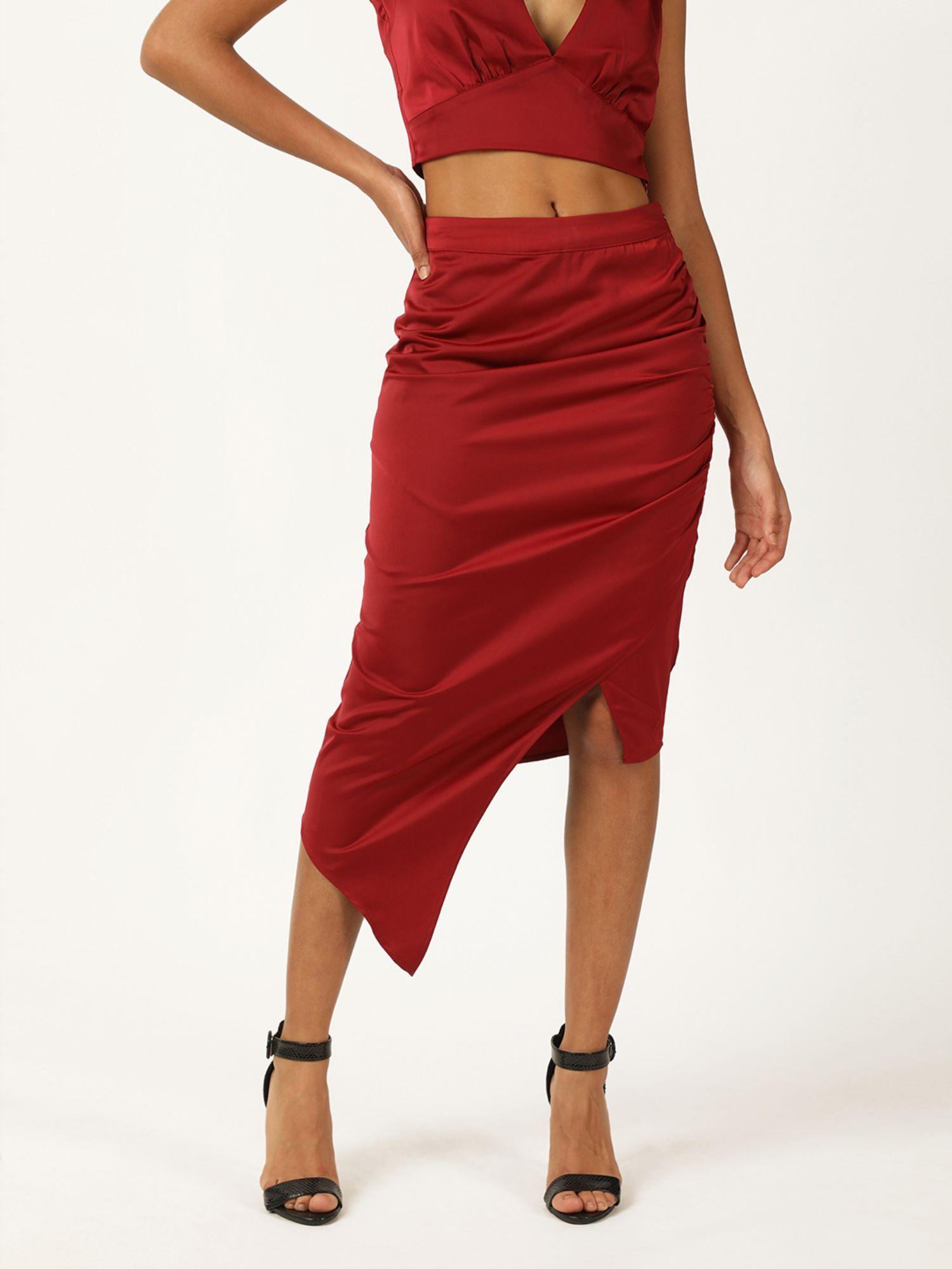 wine asymmetrical hem skirt