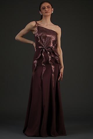 wine banana crepe moulded gown