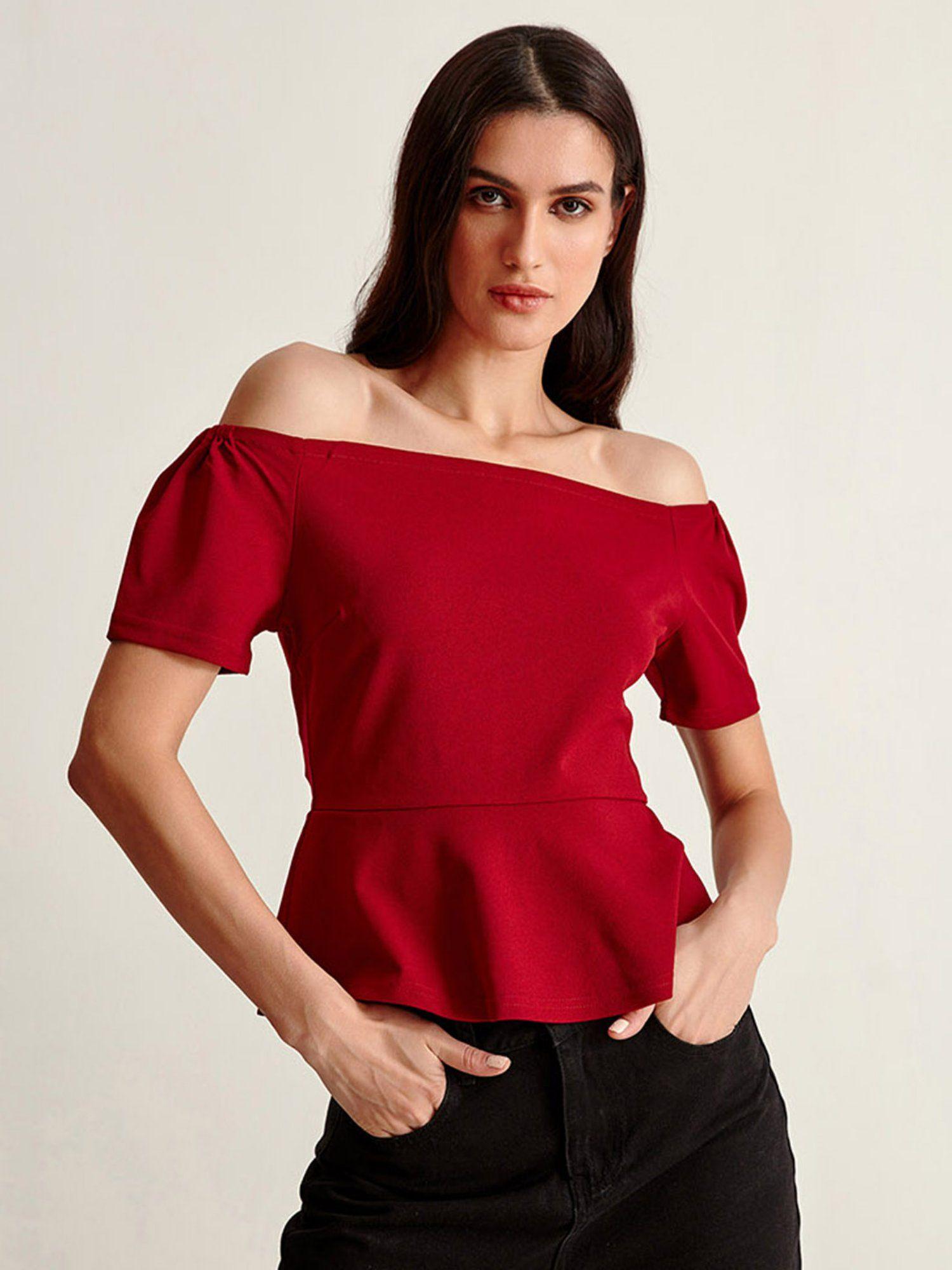 wine bandeau peplum top