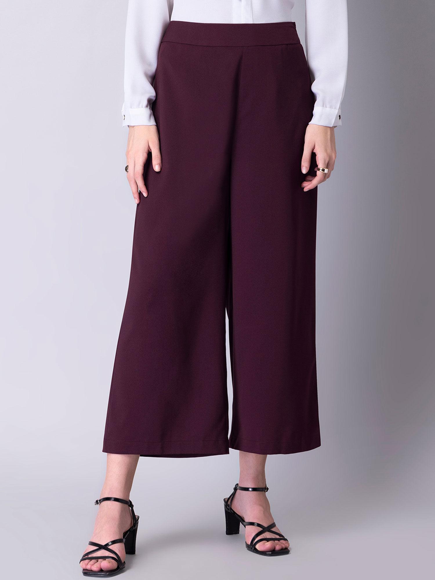 wine belted high waist flared trousers