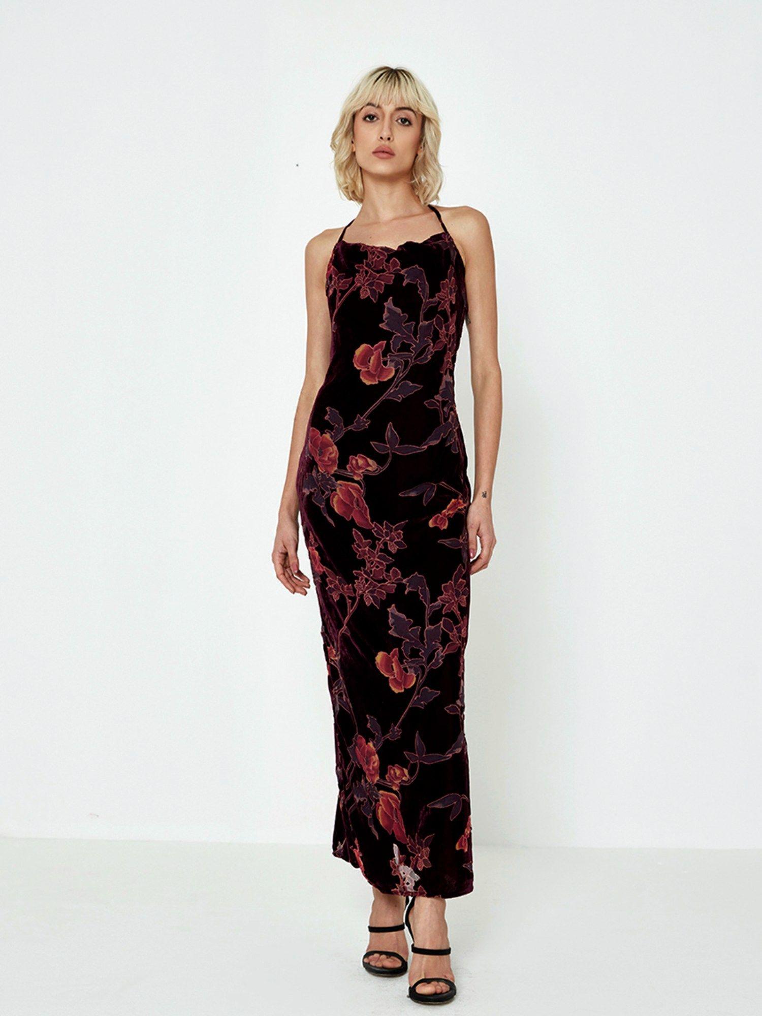 wine burnout velvet maxi dress