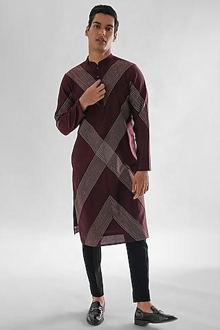 wine chanderi kurta set