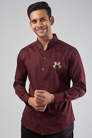 wine cotton embroidered shirt