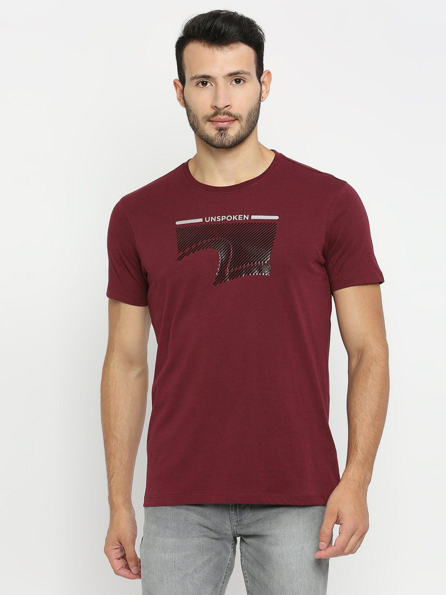 wine cotton half sleeve printed casual t-shirt for men