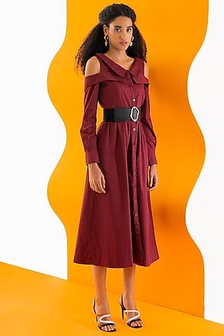 wine cotton poplin shirt dress