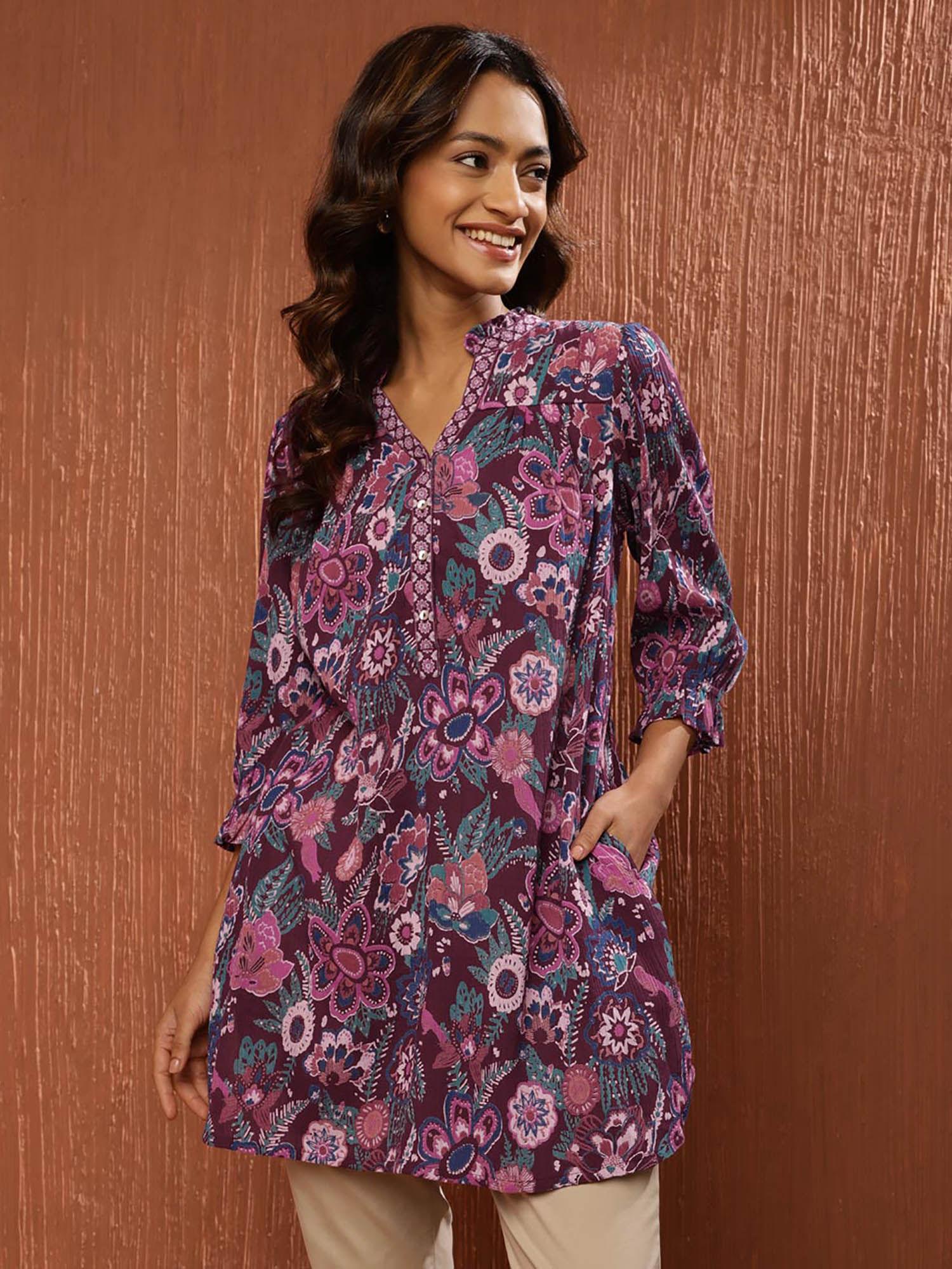 wine cotton printed tunic