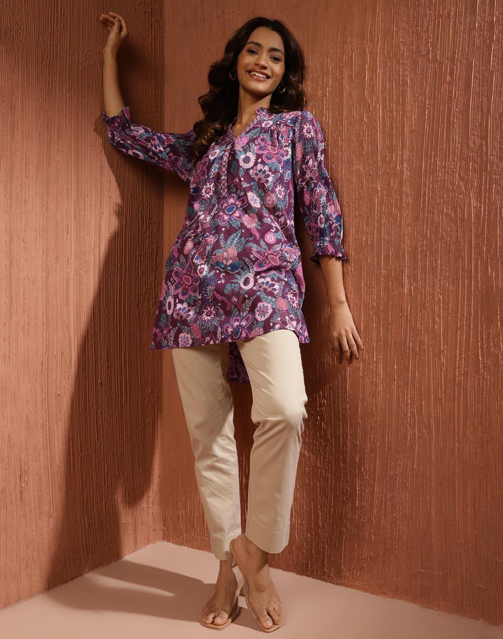 wine cotton printed tunic