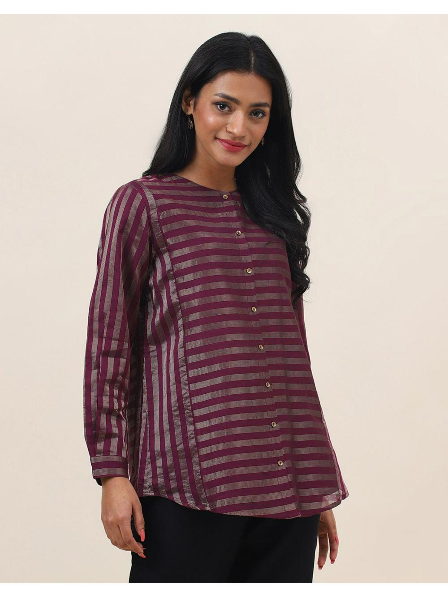 wine cotton silk blend woven tunic