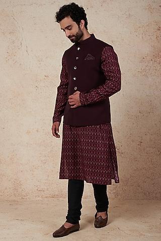 wine crepe nehru jacket