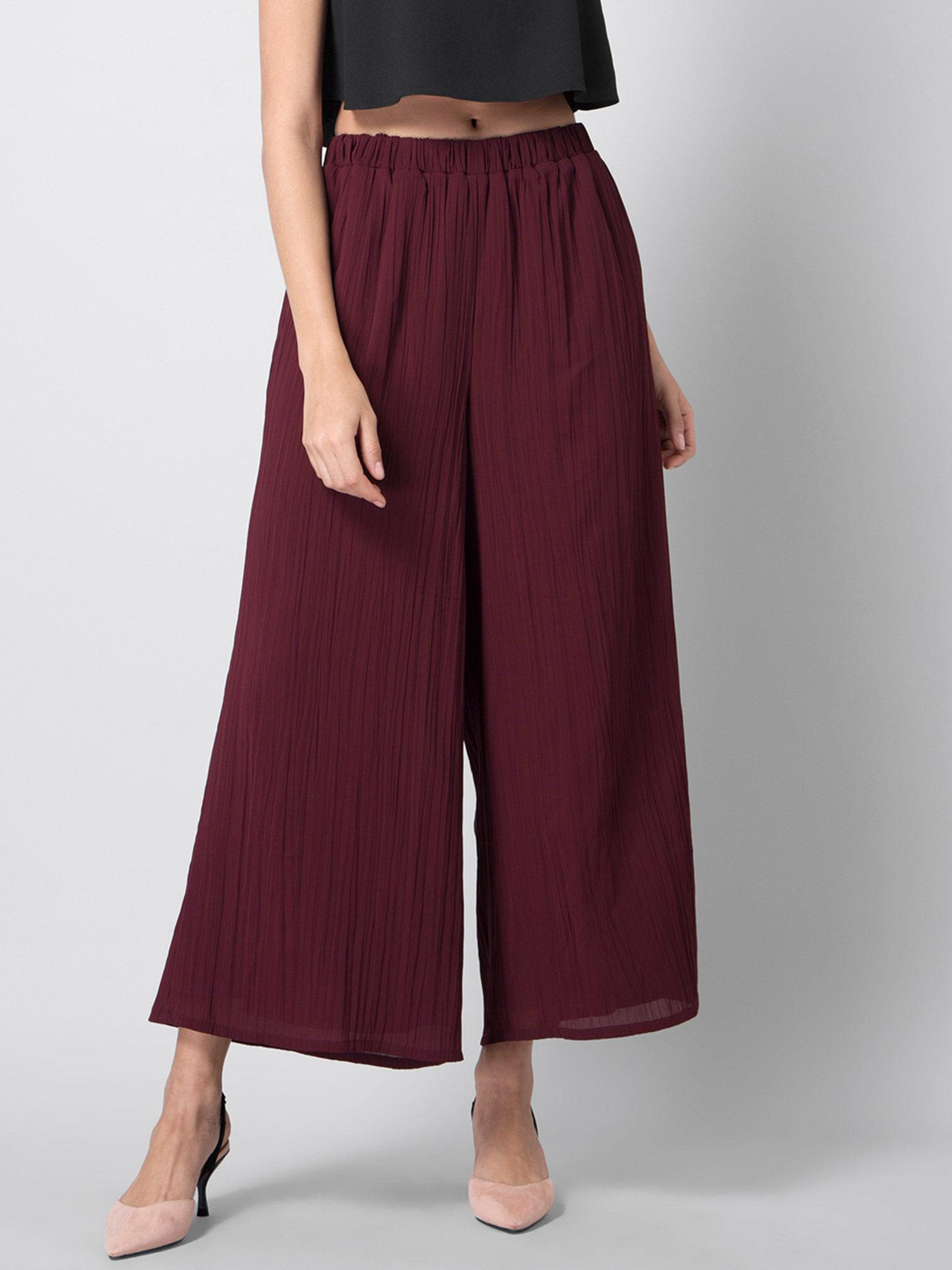 wine crushed wide legged pants