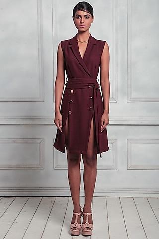 wine double crepe trench dress