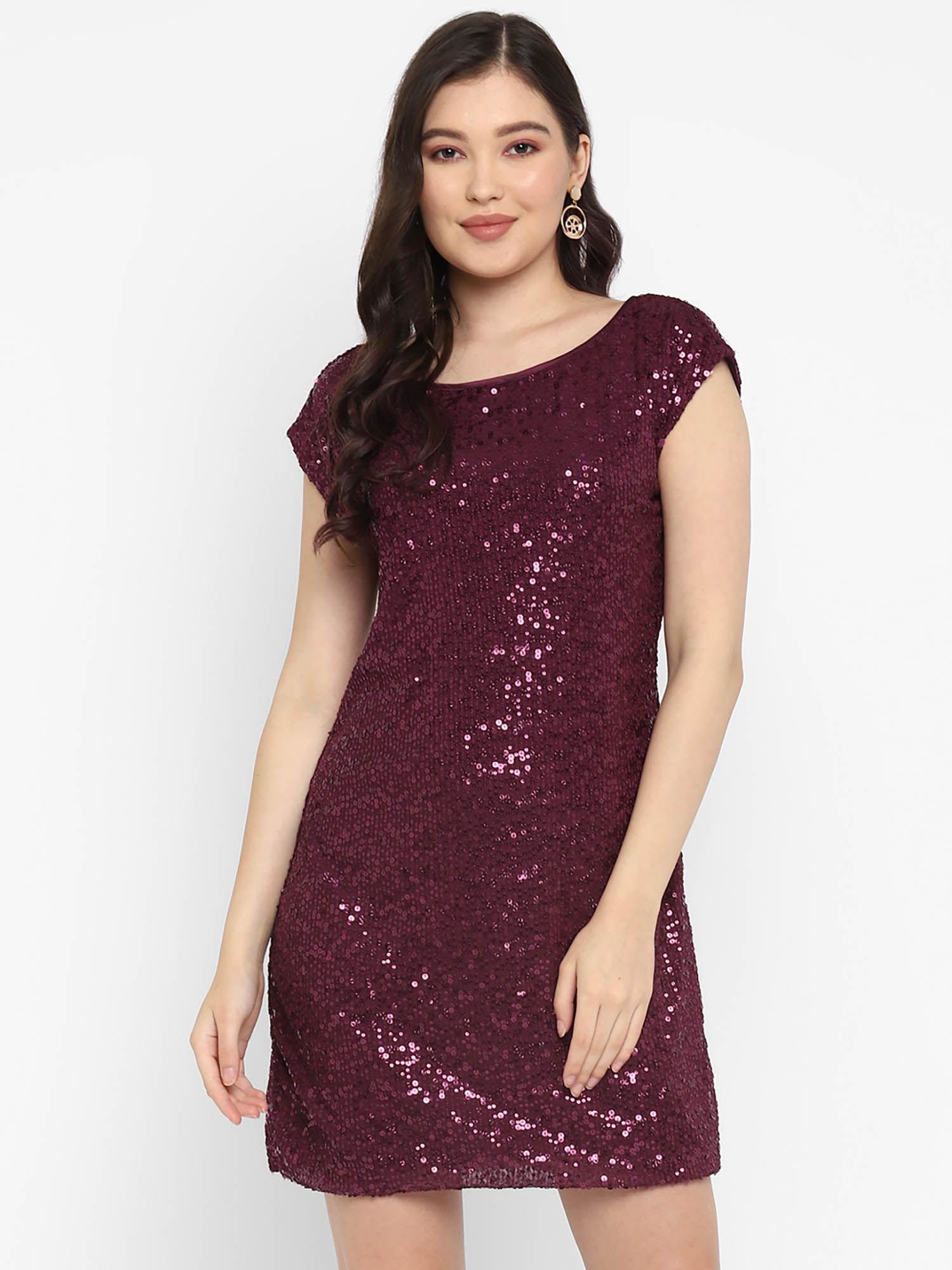 wine embellished sequin shift dress