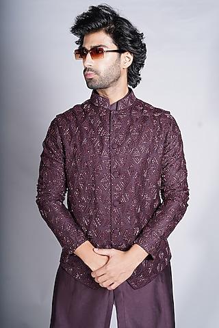 wine embroidered bundi jacket