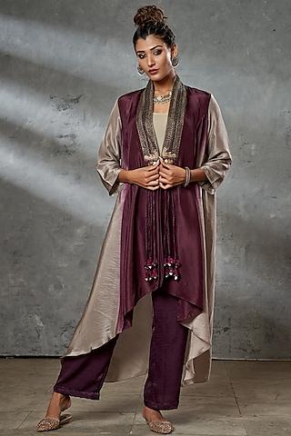 wine embroidered cape set