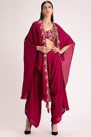 wine embroidered cape set