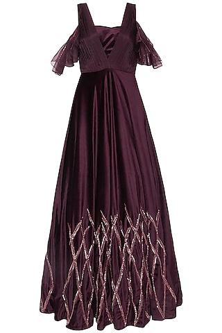 wine embroidered gown with bustier