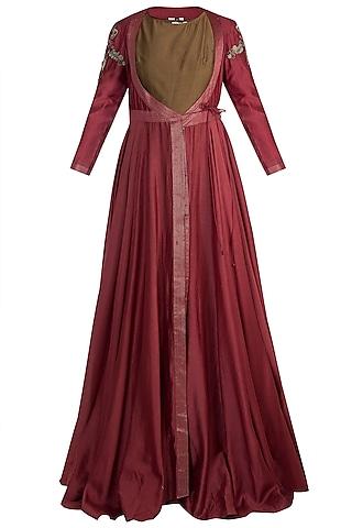 wine embroidered gown with inner