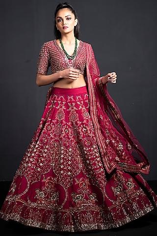 wine embroidered lehenga set