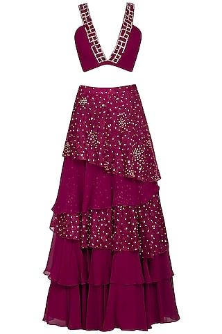 wine embroidered lehenga set