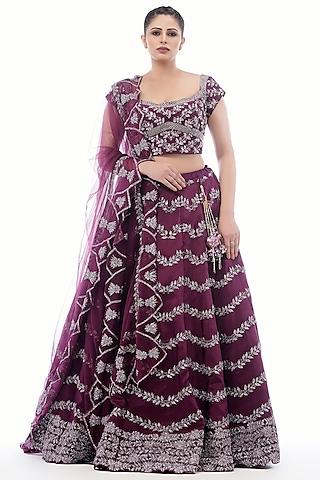 wine embroidered lehenga set