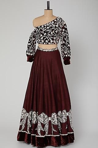 wine embroidered lehenga with blouse