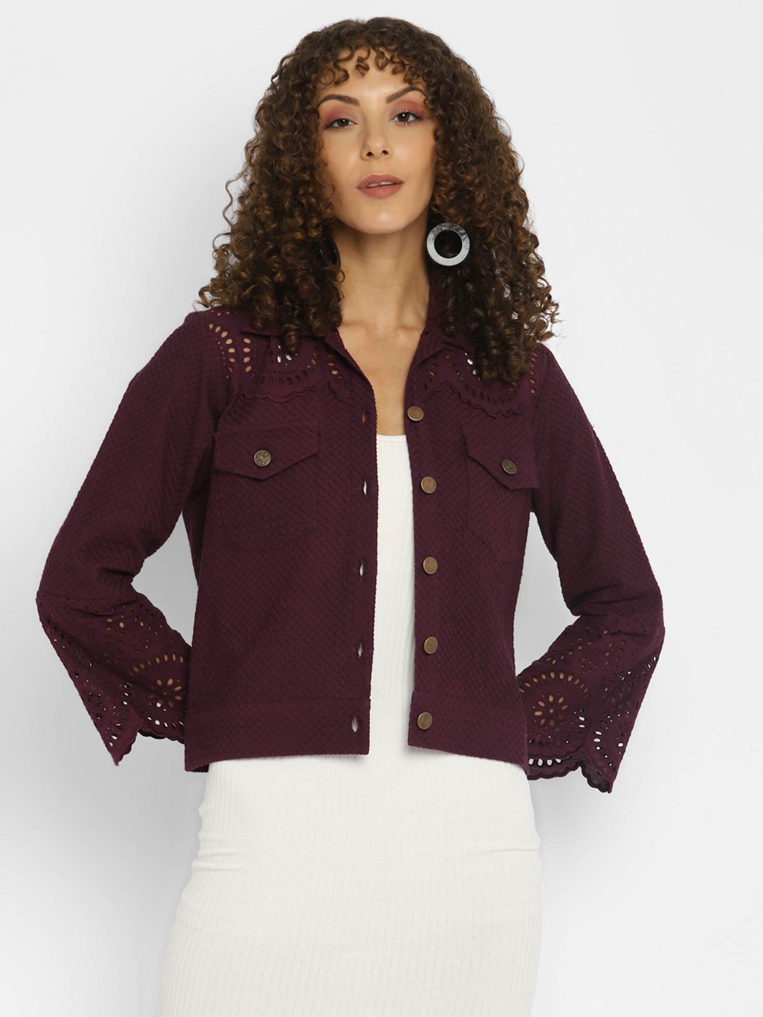 wine embroidered schiffli jacket