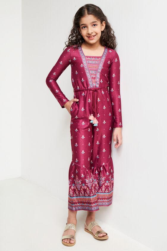 wine ethnic motifs fit & flare jumpsuit