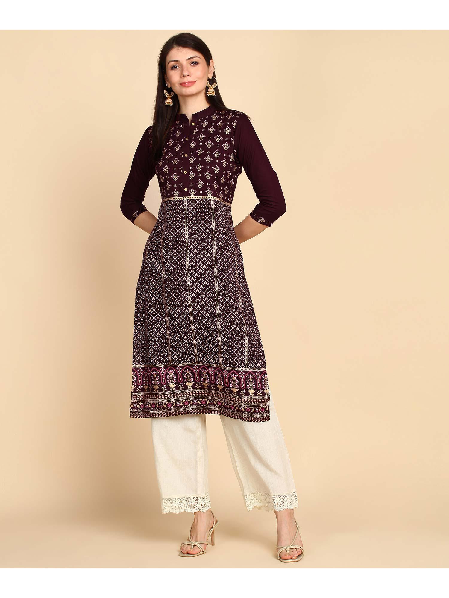 wine ethnic printed rayon kurta