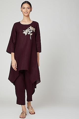 wine floral embroidered tunic
