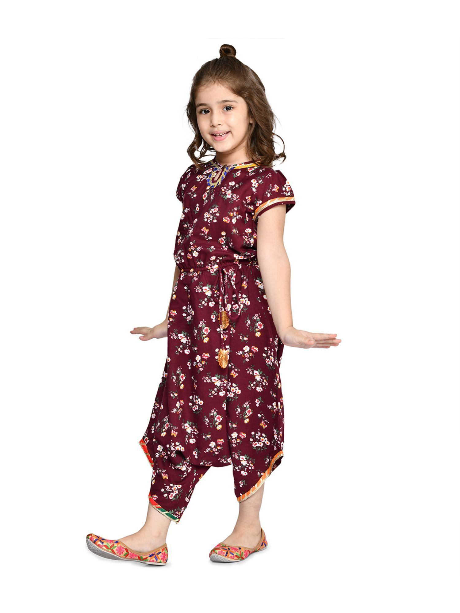 wine floral gota ethnic jumpsuit