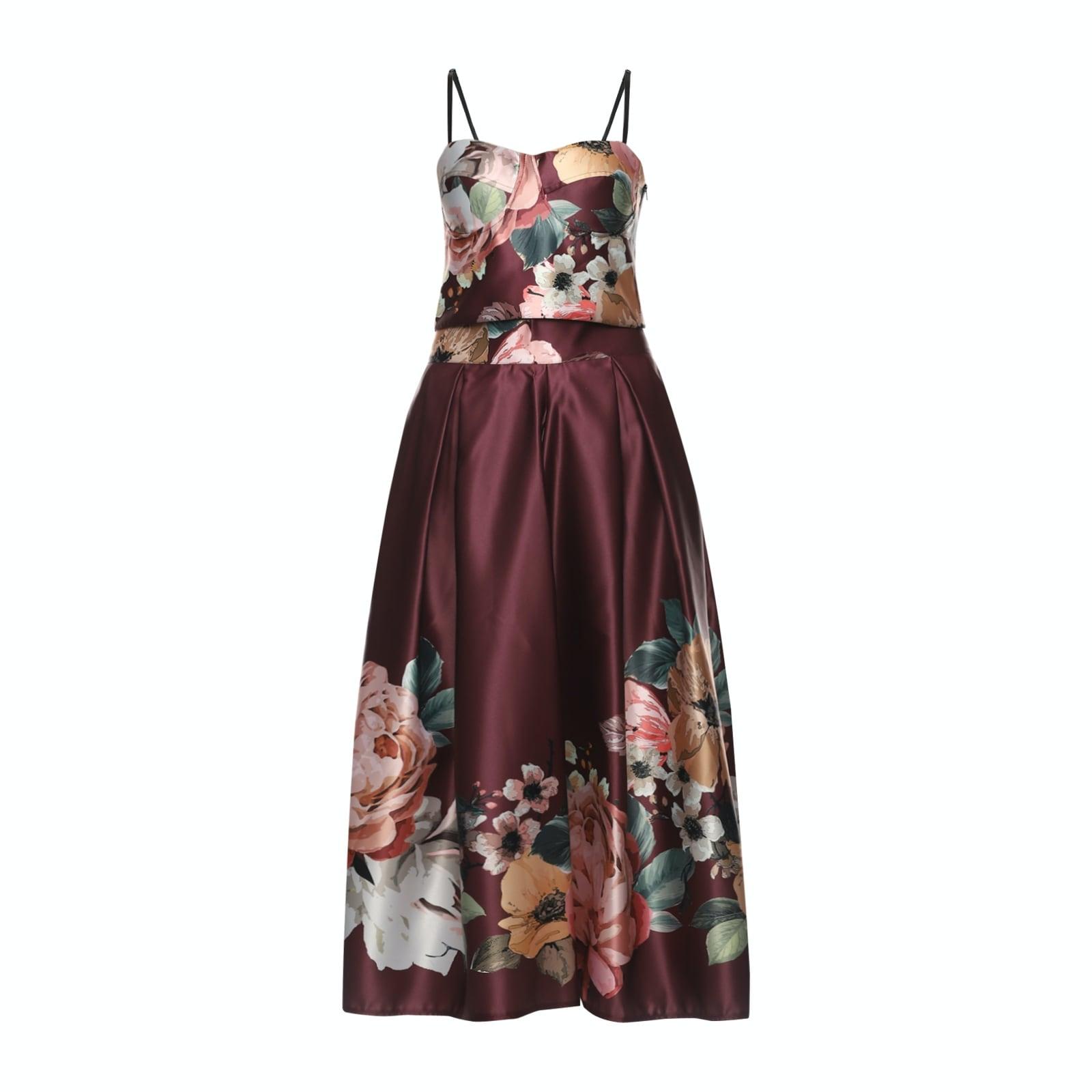 wine floral print party dress