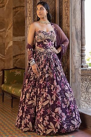 wine floral printed lehenga set