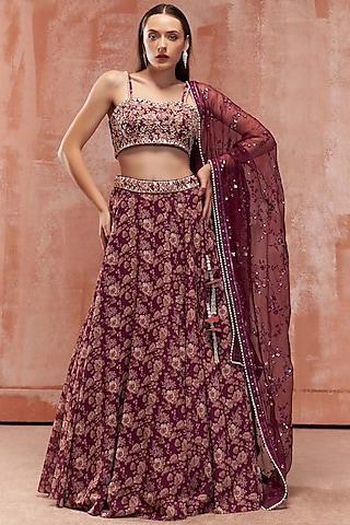 wine floral printed lehenga set