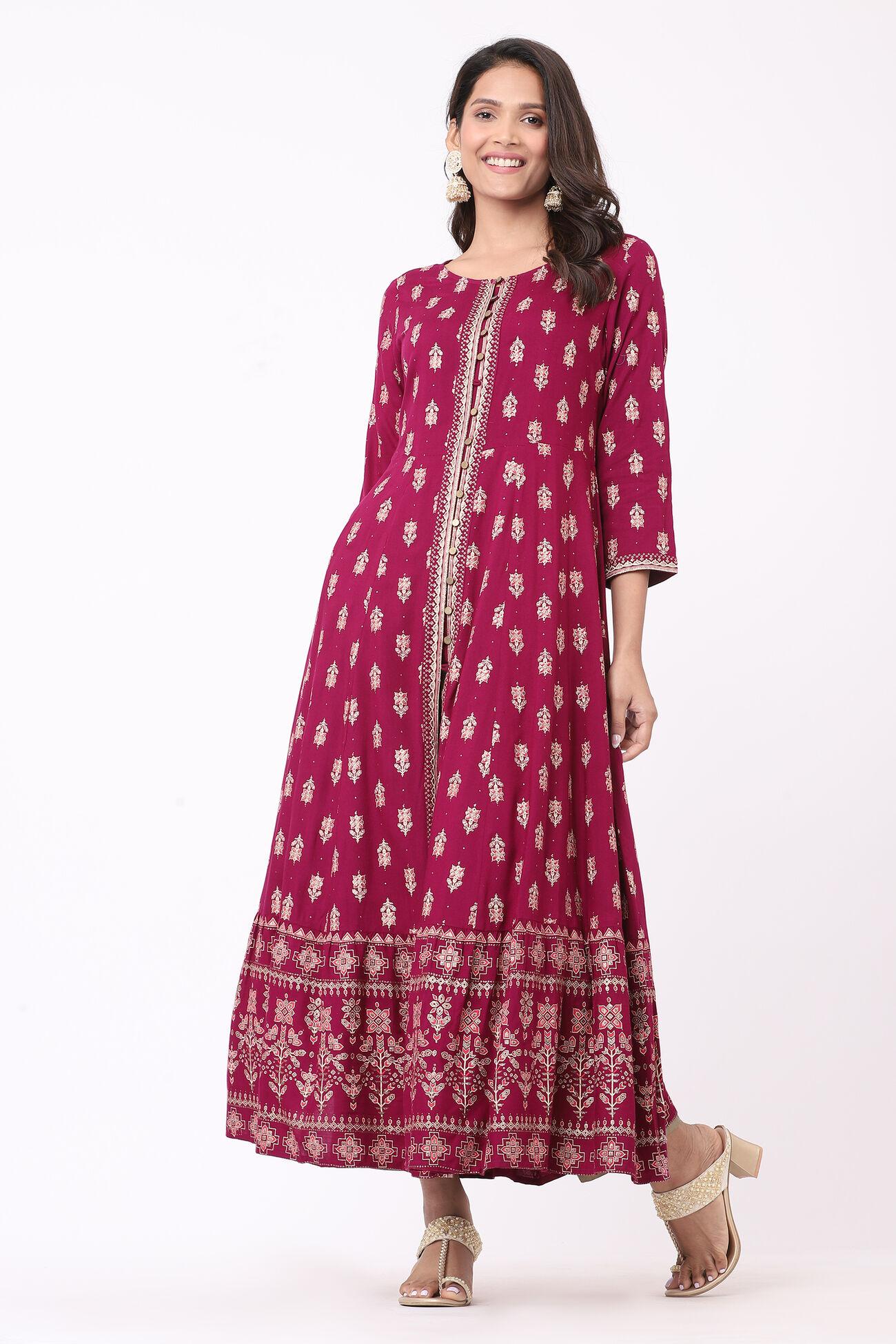 wine foil print flared slip-on kurta