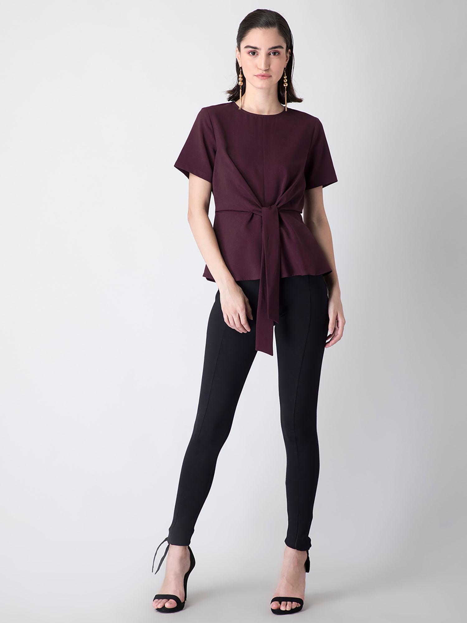 wine front knot blouse