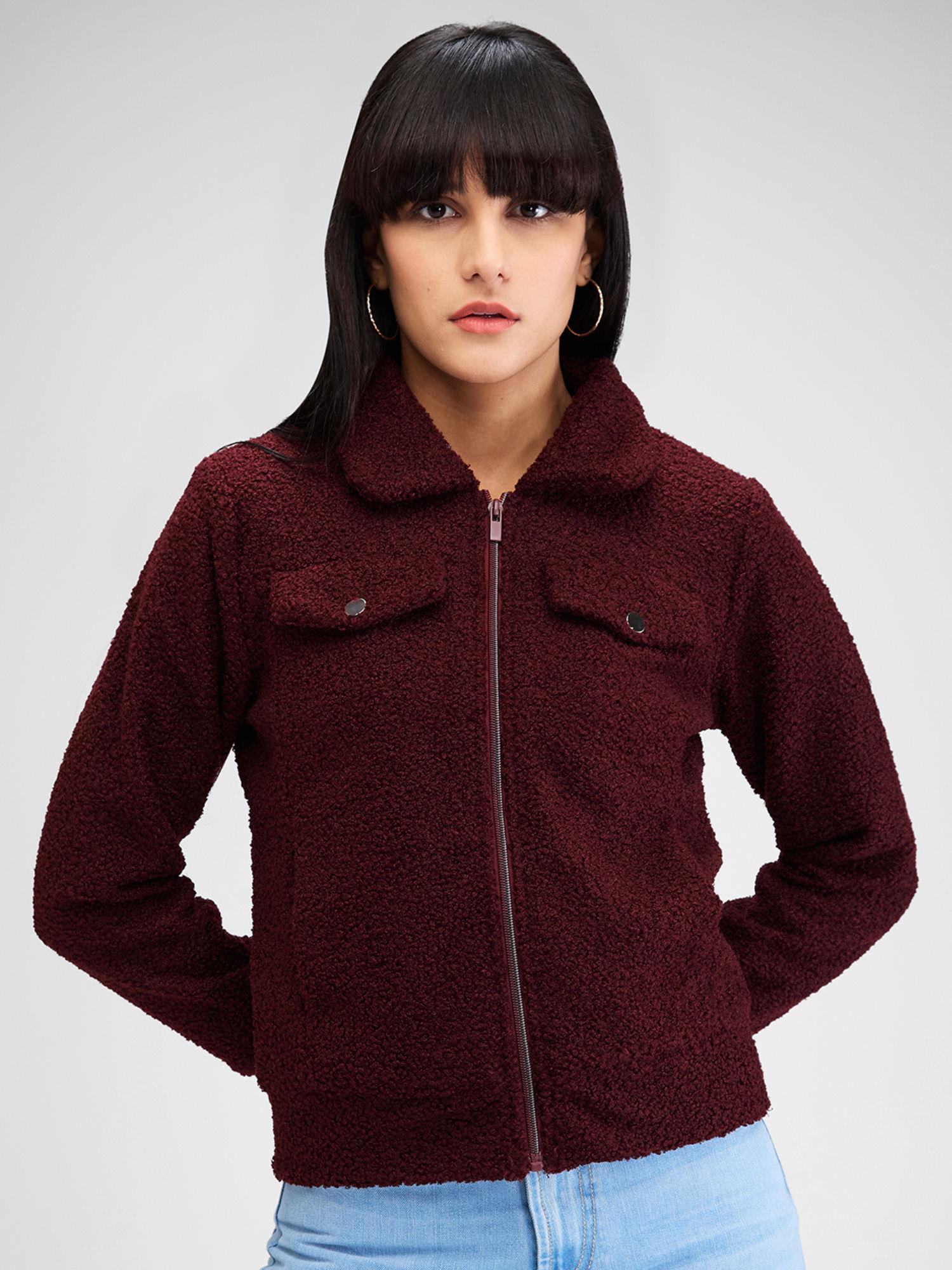 wine full sleeves solid jacket